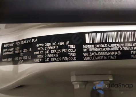 2021 Jeep Renegade Latitude 4X4 из США, поврежденный, VIN ZACNJDBB6MPM41458